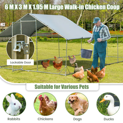 20' x 10' x 6.4' Large Metal Chicken Coop Walk-in Poultry Cage Hen Run  House with Lockable Door and All-weather Cover