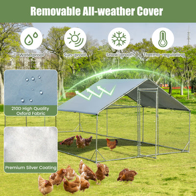 20' x 10' x 6.4' Large Metal Chicken Coop Walk-in Poultry Cage Hen Run  House with Lockable Door and All-weather Cover