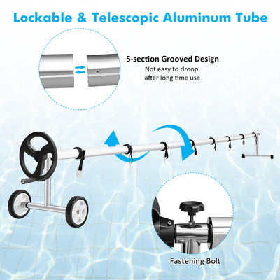 22FT Adjustable Pool Cover Reel Set Aluminum Inground Swimming Pool Blanket Reel Roller with Hand Crank and Wheels