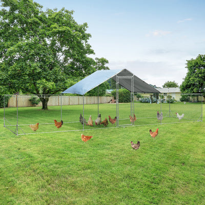 23FT Large Walk-in Chicken Coop Metal Poultry Cage Rabbits House Habitat Cage with Waterproof Cover for Backyard Farm