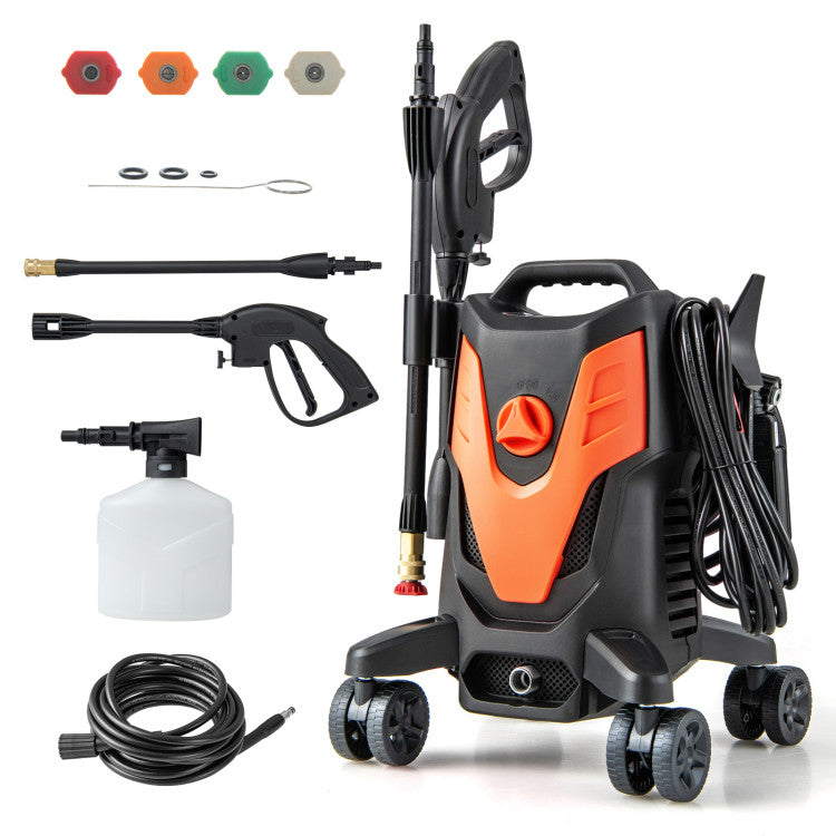 2400 PSI 1.7 GPM Electric Pressure Washer Portable Power Cleaner Wash Machine with 4 Universal Wheels and 4 Nozzles