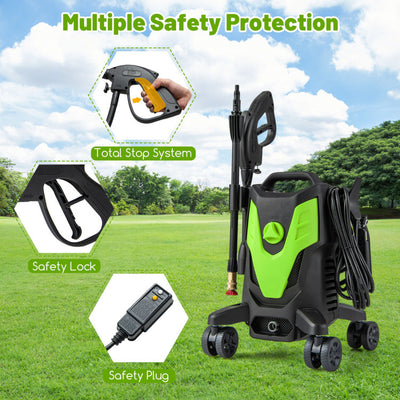 2400 PSI 1.7 GPM Electric Pressure Washer Portable Power Cleaner Wash Machine with 4 Universal Wheels and 4 Nozzles