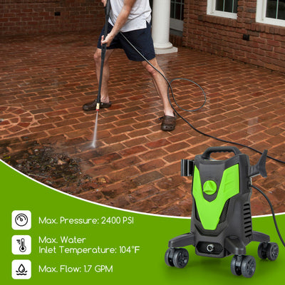 2400 PSI 1.7 GPM Electric Pressure Washer Portable Power Cleaner Wash Machine with 4 Universal Wheels and 4 Nozzles