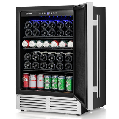 24 Inches Stainless Steel Beverage Refrigerator Built-in and Freestanding Beverage Cooler Fridge with Reversible Door and Adjustable Feet