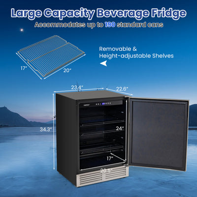 24 Inches Stainless Steel Beverage Refrigerator Built-in and Freestanding Beverage Cooler Fridge with Reversible Door and Adjustable Feet