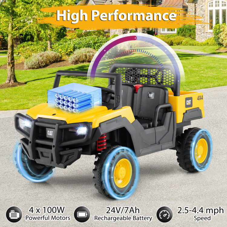 24V Ride On Dump Truck Licensed Caterpillar 2-Seater Kids Car with Remote Control