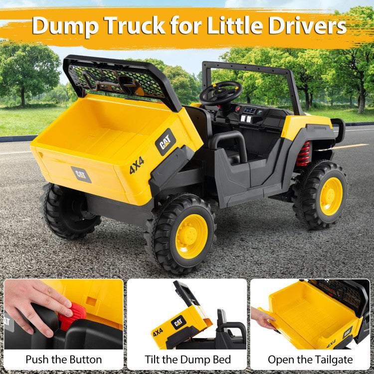 24V Ride On Dump Truck Licensed Caterpillar 2-Seater Kids Car with Remote Control
