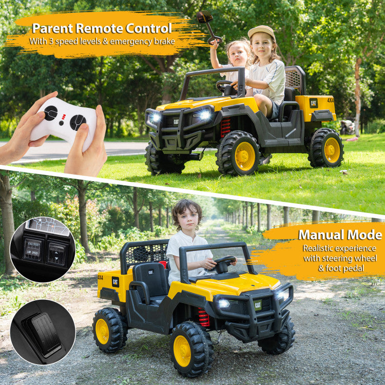 24V Ride On Dump Truck Licensed Caterpillar 2-Seater Kids Car with Remote Control