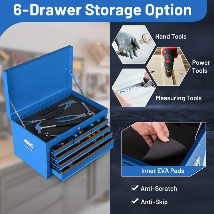 24 Inch Tool Chest Case with 6 Drawers and Top Storage for Garage Repair Shop & Warehouse