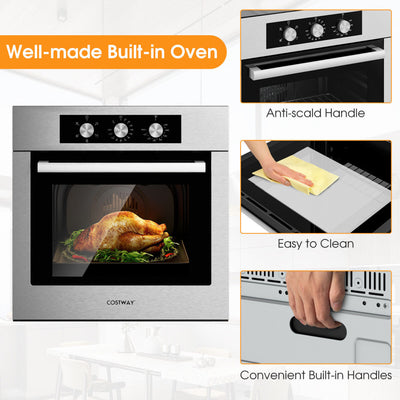 24" Single Wall Oven 2300W Stainless Steel Electric Built-in Wall Oven with 5 Cooking Modes and 360° Hot Air Circulation