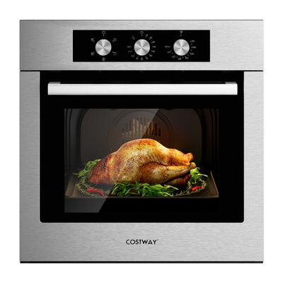 24" Single Wall Oven 2300W Stainless Steel Electric Built-in Wall Oven with 5 Cooking Modes and 360° Hot Air Circulation