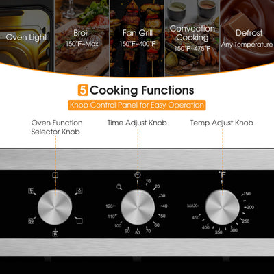 24" Single Wall Oven 2300W Stainless Steel Electric Built-in Wall Oven with 5 Cooking Modes and 360° Hot Air Circulation