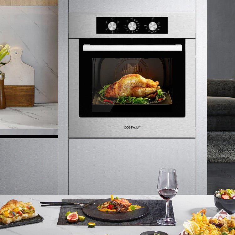 24" Single Wall Oven 2300W Stainless Steel Electric Built-in Wall Oven with 5 Cooking Modes and 360° Hot Air Circulation