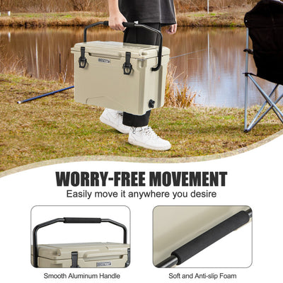 25 QT Portable Hard Cooler Heavy-Duty Rotomolded Cooler Insulated Ice Chest Box with Built-in Cup Holders and Aluminum Handle for Camping Fishing