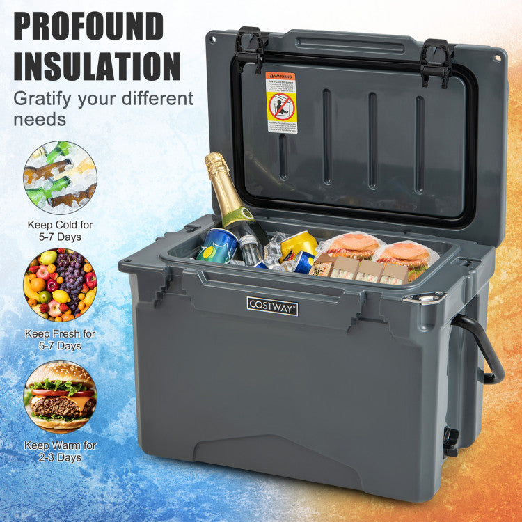 25 QT Portable Hard Cooler Heavy-Duty Rotomolded Cooler Insulated Ice Chest Box with Built-in Cup Holders and Aluminum Handle for Camping Fishing