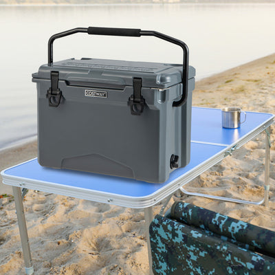 25 QT Portable Hard Cooler Heavy-Duty Rotomolded Cooler Insulated Ice Chest Box with Built-in Cup Holders and Aluminum Handle for Camping Fishing