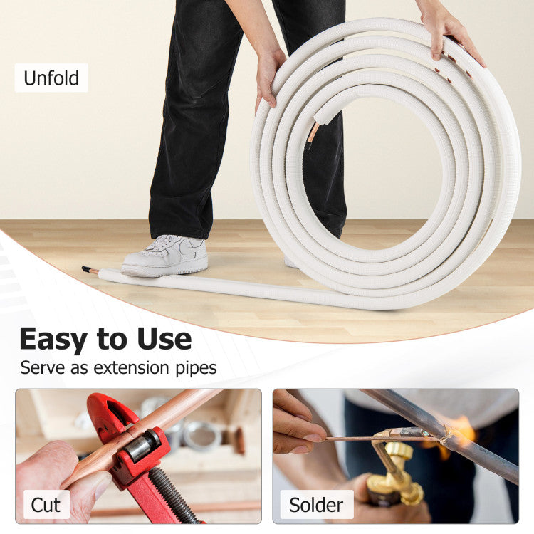 25 Feet Mini Split Line Set with 1/4 Inch and 1/2 Inch O.D. Copper Pipes Tubing
