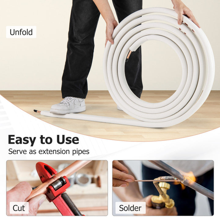 25 Feet Mini Split Line Set with 1/4 Inch and 1/2 Inch O.D. Copper Pipes Tubing