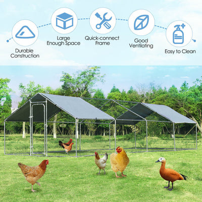 26.2 x 9.5 FT Large Chicken Coop Walk-in Metal Poultry Cage Hen Rabbits House with Weatherproof Cover and Lockable Door