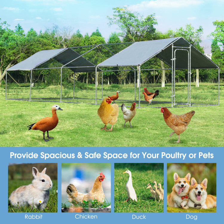 26.2 x 9.5 FT Large Chicken Coop Walk-in Metal Poultry Cage Hen Rabbits House with Weatherproof Cover and Lockable Door