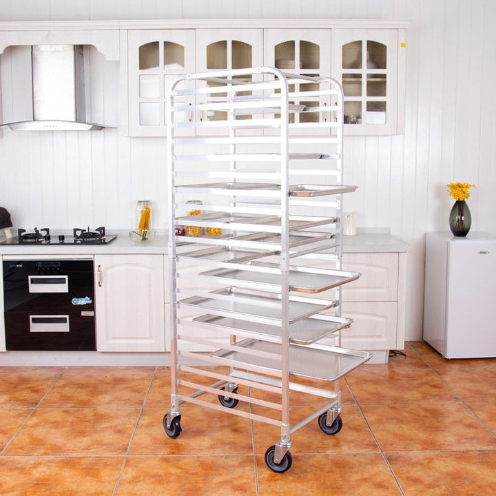 26 x 20 x 70 Inch 20-Tier Commercial Bakery Racks Aluminum Pan Rolling Trolley Storage Rack with Brake Wheels