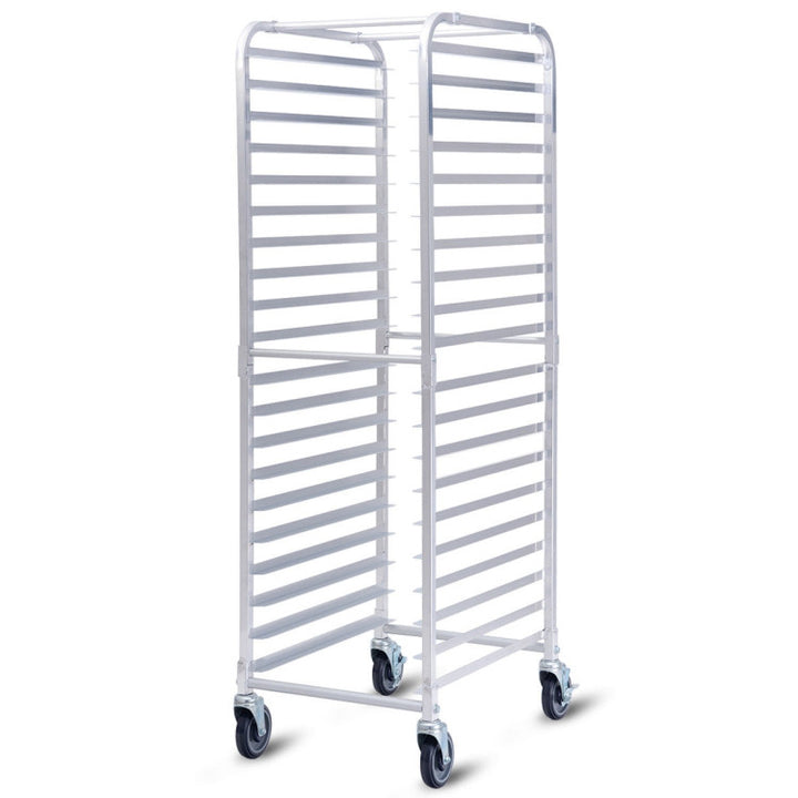26 x 20 x 70 Inch 20-Tier Commercial Bakery Racks Aluminum Pan Rolling Trolley Storage Rack with Brake Wheels