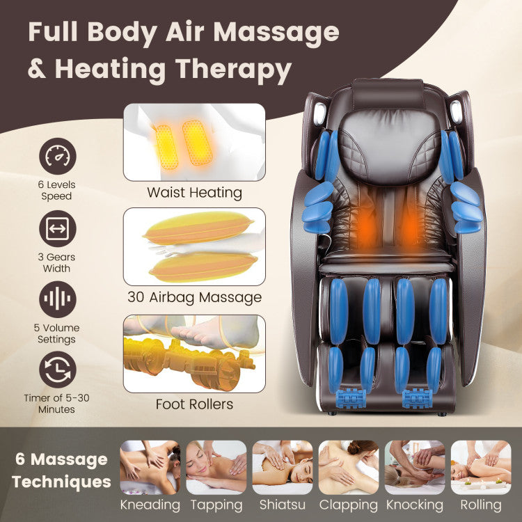 27-Full Body Massage Chair Zero Gravity SL Track Massaging Recliner with Airbags Heating and Foot Rollers