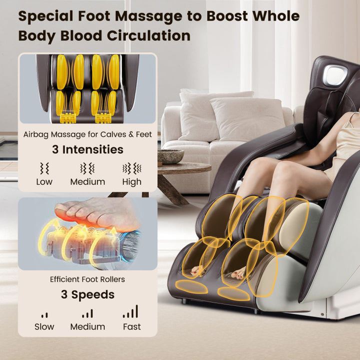 27-Full Body Massage Chair Zero Gravity SL Track Massaging Recliner with Airbags Heating and Foot Rollers