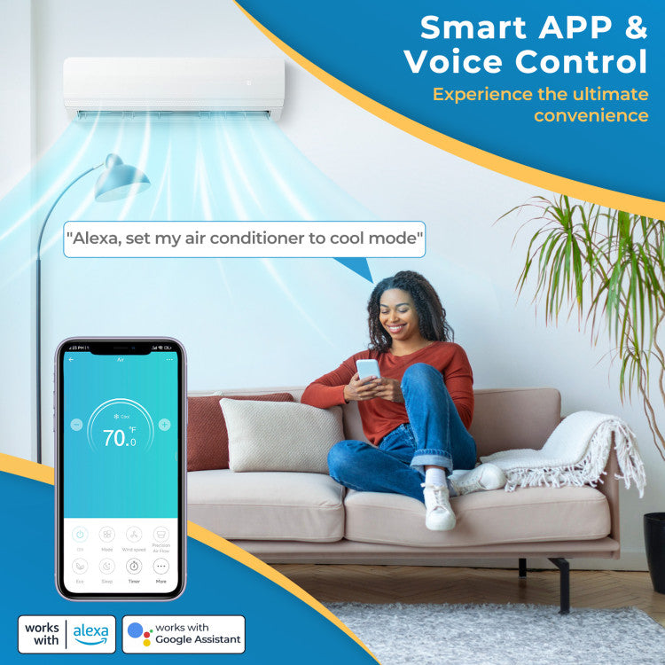27000 BTU 2 Zone Mini Split Air Conditioner 19 SEER2 Wifi Enabled Ductless Wall Mounted Inverter AC Unit with Remote Control and 24H Timer