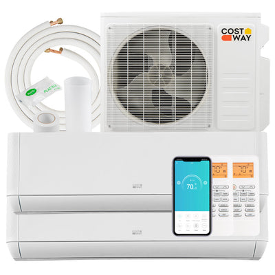 27000 BTU 2 Zone Mini Split Air Conditioner 22 SEER2 Wifi Enabled Wall Mount Ductless Inverter AC Unit with 24h Timer and Remote Control