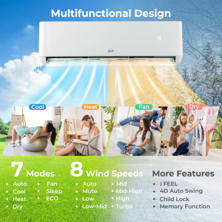 27000 BTU Tri 3 Zone Mini Split Air Conditioner 22 SEER2 Wifi Enabled Wall Mounted Inverter Ductless AC Unit with Remote Control and Self-Cleaning Function