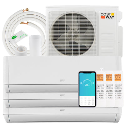 27000 BTU Tri 3 Zone Mini Split Air Conditioner 22 SEER2 Wifi Enabled Wall Mounted Inverter Ductless AC Unit with Remote Control and Self-Cleaning Function