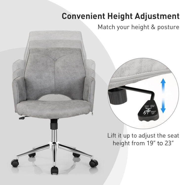 275LBS Adjustable Office Chair Swivel Hollow Mid Back Desk Chair Leisure Accent Chair Task Chair with Armrest and Rocking Function
