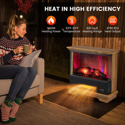 27 Inches Electric Fireplace Heater 1400W Freestanding Fireplace Stove with Remote Control and Timer