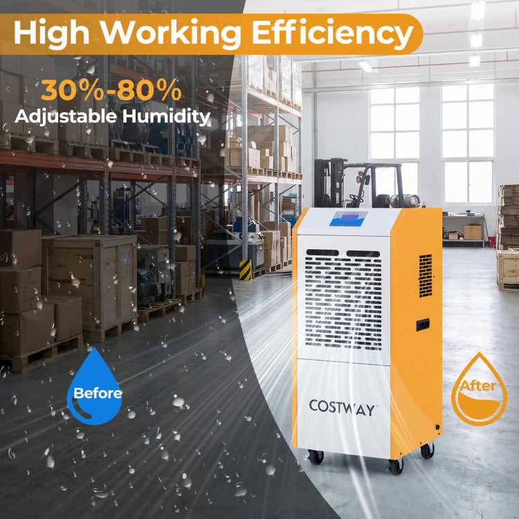 290 Pints Commercial Dehumidifier with Pump and Drain Hose for Basement Warehouse