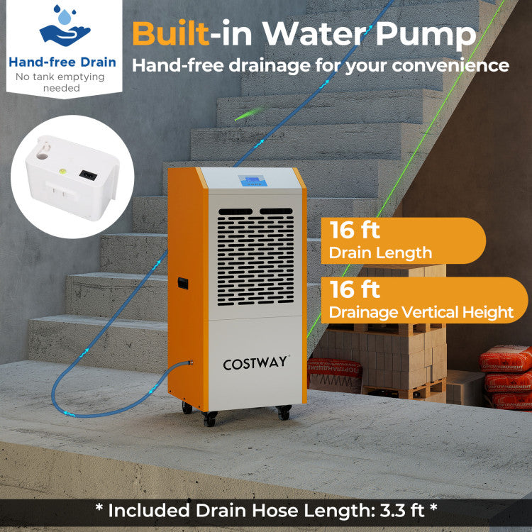 290 Pints Commercial Dehumidifier with Pump and Drain Hose for Basement Warehouse