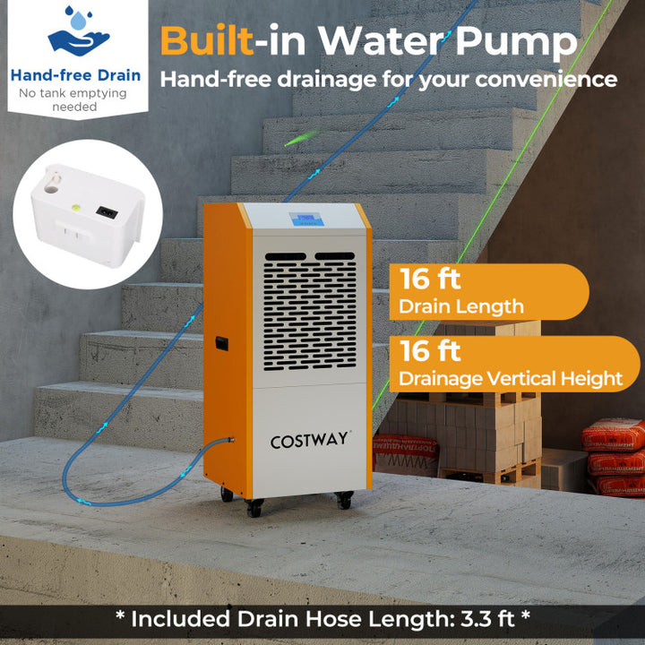 290 Pints Commercial Dehumidifier with Pump and Drain Hose for Basement Warehouse