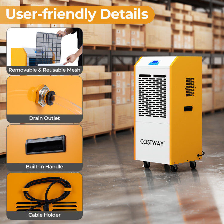 290 Pints Commercial Dehumidifier with Pump and Drain Hose for Basement Warehouse
