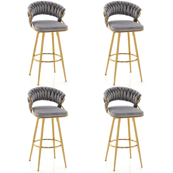 29 Inch Velvet Bar Stools Set of 2 Counter Height Barstools Armless Dining Chairs with Adjustable Foot Pads and Woven Backrest