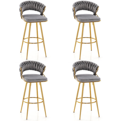 29 Inch Velvet Bar Stools Set of 2 Counter Height Barstools Armless Dining Chairs with Adjustable Foot Pads and Woven Backrest