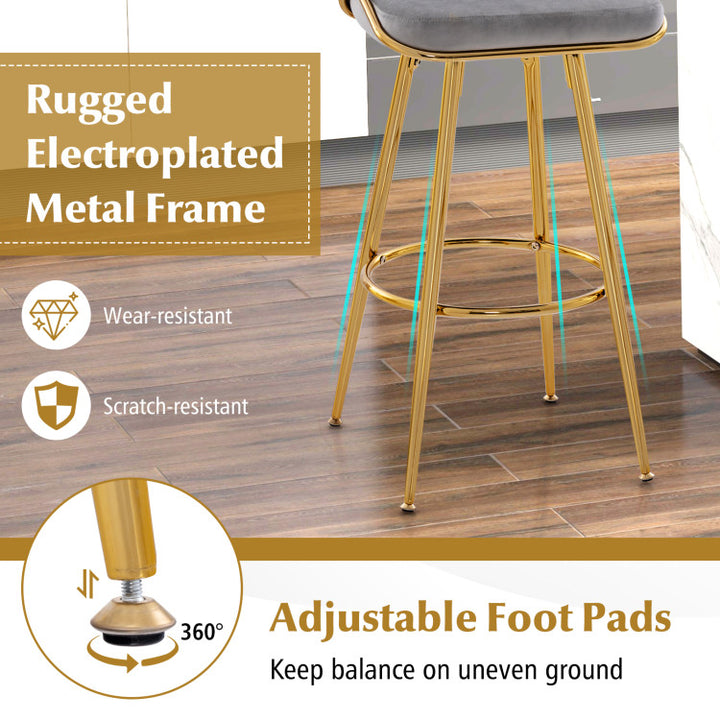 29 Inch Velvet Bar Stools Set of 2 Counter Height Barstools Armless Dining Chairs with Adjustable Foot Pads and Woven Backrest
