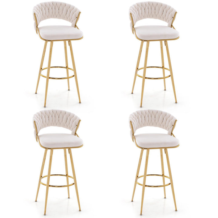 29 Inch Velvet Bar Stools Set of 2 Counter Height Barstools Armless Dining Chairs with Adjustable Foot Pads and Woven Backrest