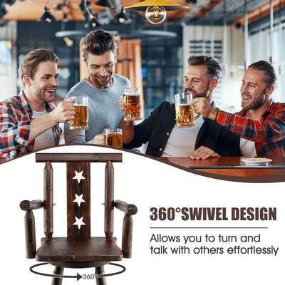 29 Inch Wooden Bar Stool 360° Swivel Bistro Chair with Footrest and Armrest