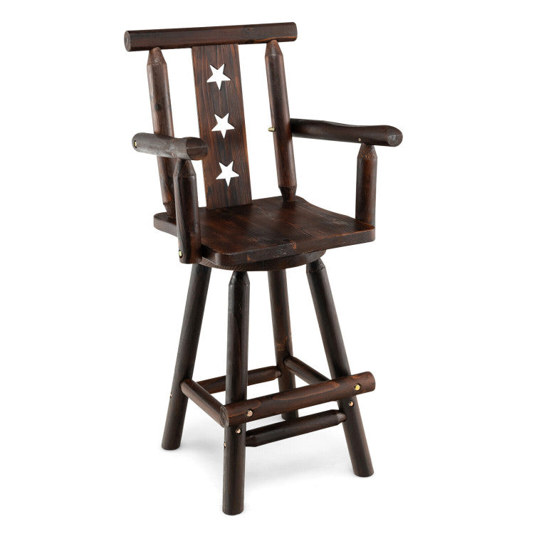 29 Inch Wooden Bar Stool 360° Swivel Bistro Chair with Footrest and Armrest