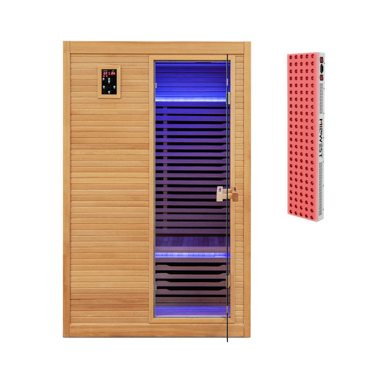 2 Person Far Infrared Wooden Sauna Room 900W Hemlock Wood Home Sauna Box with Dual Intelligent Control Panels and 9 Carbon Heaters