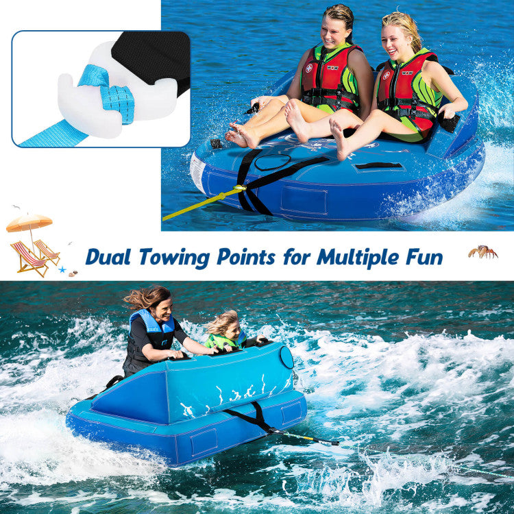2 Person Inflatable Towable Tubes Water Sports Towables with Drainage for Boating