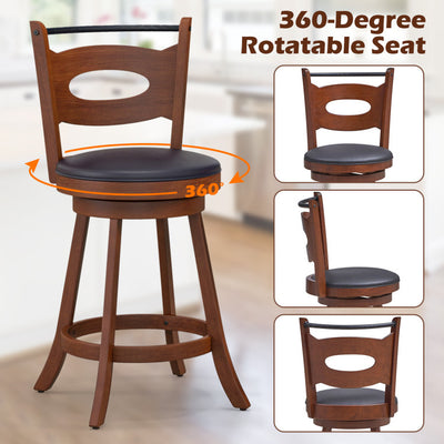 2 Pieces 360-Degree Swivel Bar Chairs Counter Height Barstool with Cushion and Footrest
