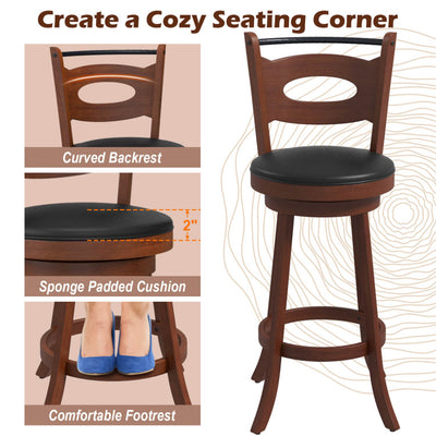 2 Pieces 360-Degree Swivel Bar Chairs Counter Height Barstool with Cushion and Footrest