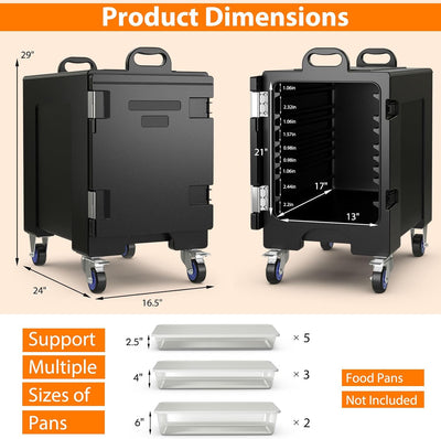 2 Pieces 81 Quart End-Loading Insulated Food Pan Carrier Portable Stackable Food Warmer Container with Wheels and Fastener