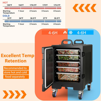 2 Pieces 81 Quart End-Loading Insulated Food Pan Carrier Portable Stackable Food Warmer Container with Wheels and Fastener